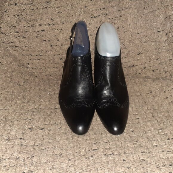SONIA RYKIEL-Vintage Black Leather Brogue/Wingtip Slingback Sandals-Sz 38.5-NM - Picture 3 of 8